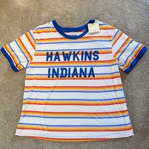 Stranger Things “Hawkins Indiana” Ringer Striped Crew S/S Netflix T-Shirt Sz XXL